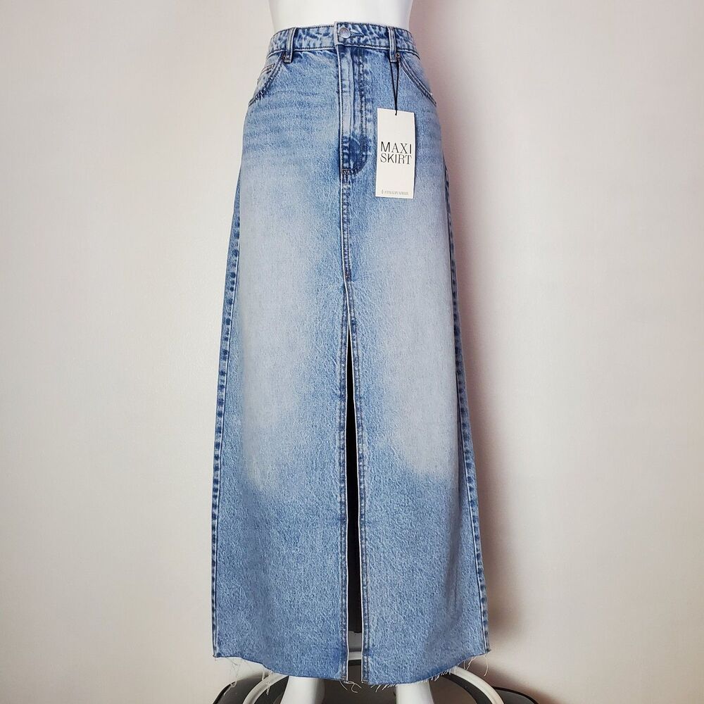 NEW Stradivarius Blue Denim Low Rise Maxi Skirt